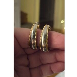 Two Tone Gold Silver Tone Oval Hoop Earrings Pierced Vintage 1.25in